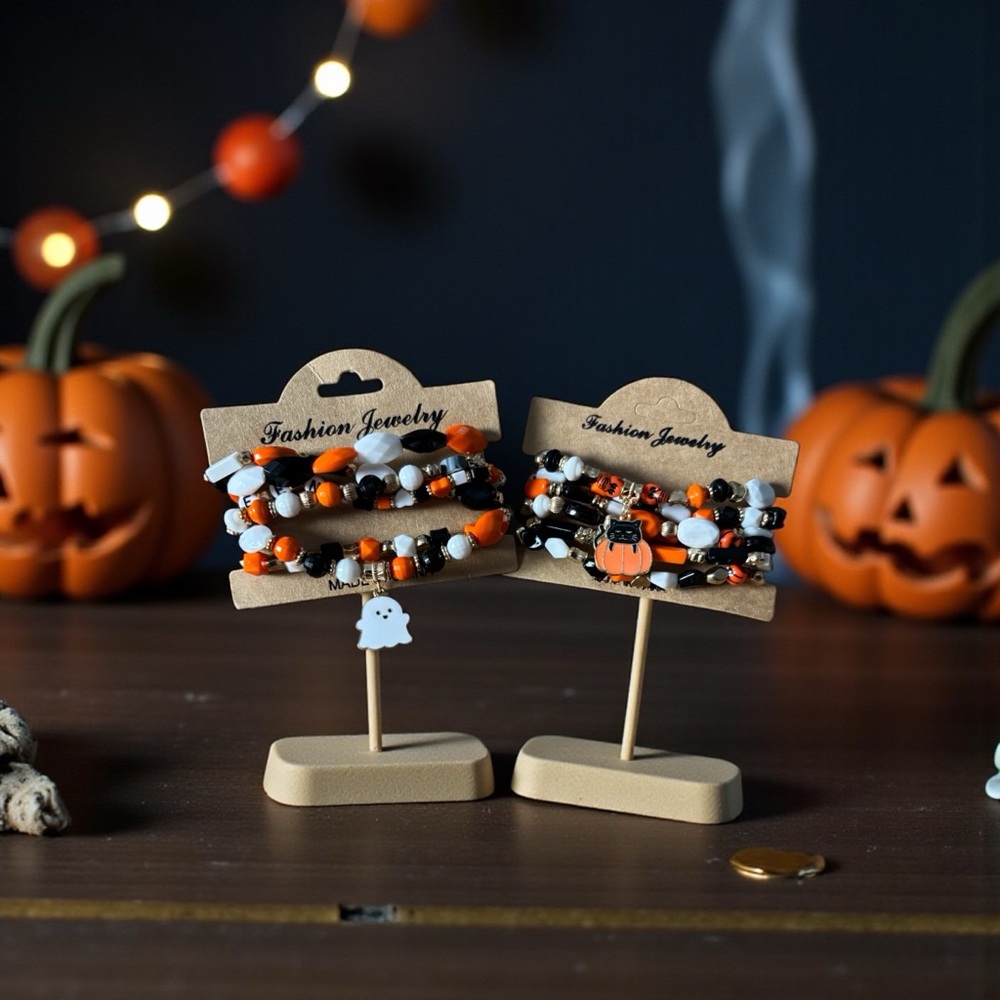 Fashion Jewelry Festive Bracelet Set of Two- Orange, Black, White